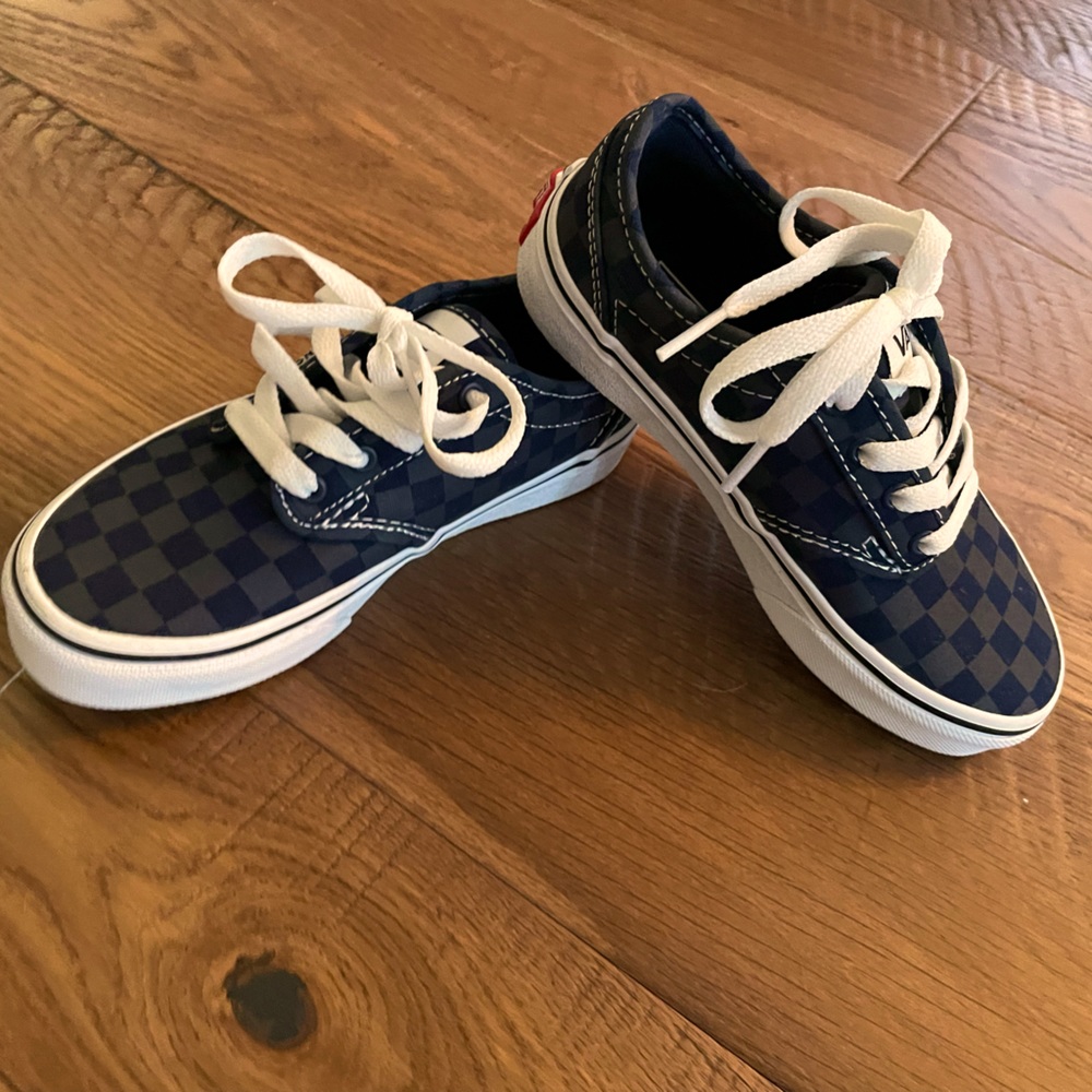 Boys Van's sneakers, worn once for pics. Blue and gray checked. Size US 13